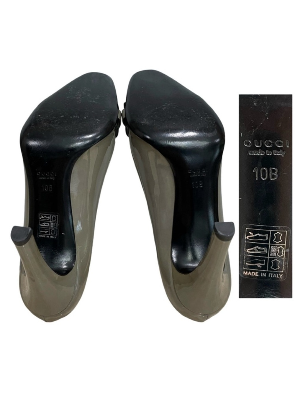 GUCCI Olive Green Gray Patent Leather Buckle Pumps US 10 B - Picture 14 of 14